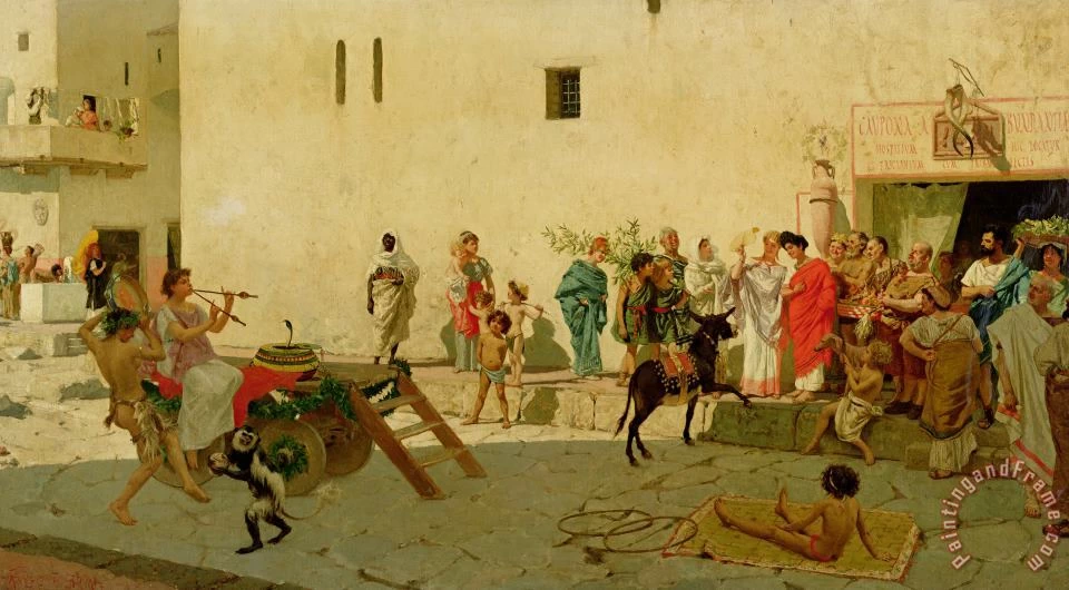  49-Modesto Faustini-Strada romana con scene di musicanti 
